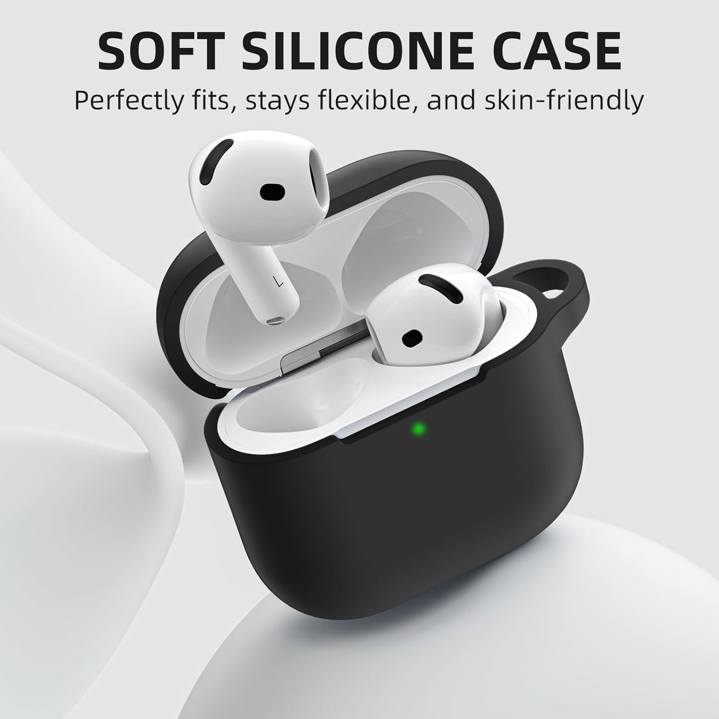 Comvin Soft Silicone Compatible With Airpods 4 Case Cover for Women Men, with Cleaner Kit Fits & Anti-Loss Strap, Black
