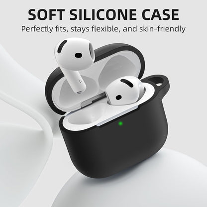 Comvin Soft Silicone Compatible With Airpods 4 Case Cover for Women Men, with Cleaner Kit Fits & Anti-Loss Strap, Black