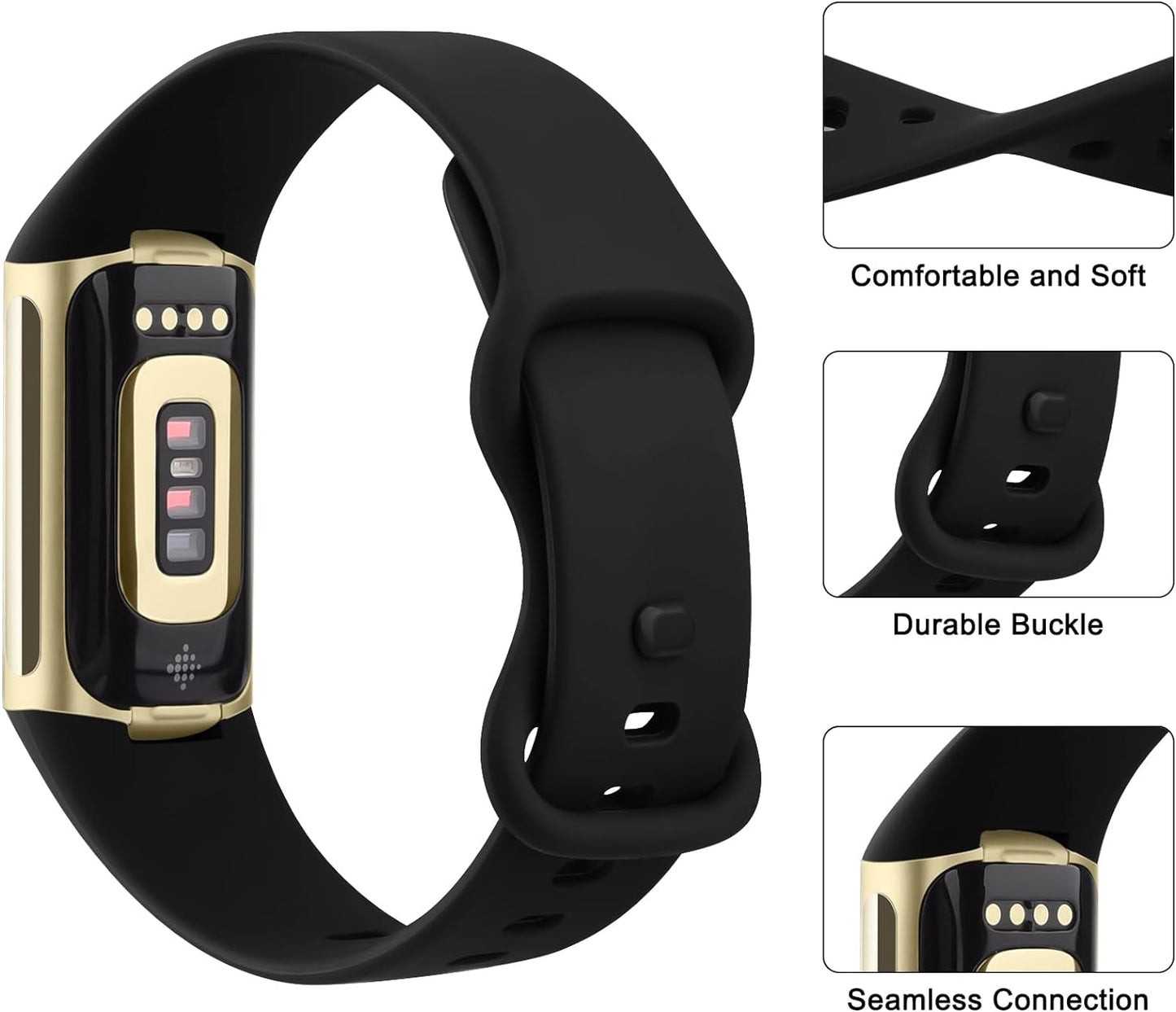 Comvin Soft Silicone Wristbands Compatible With Fitbit Charge 6 / 5 Bands for Women Men