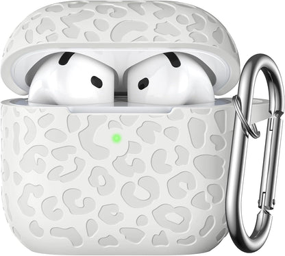 Comvin For Apple AirPods 4 Case Cover 2024 for Women Men, Leopard, Silicone, Gray-White