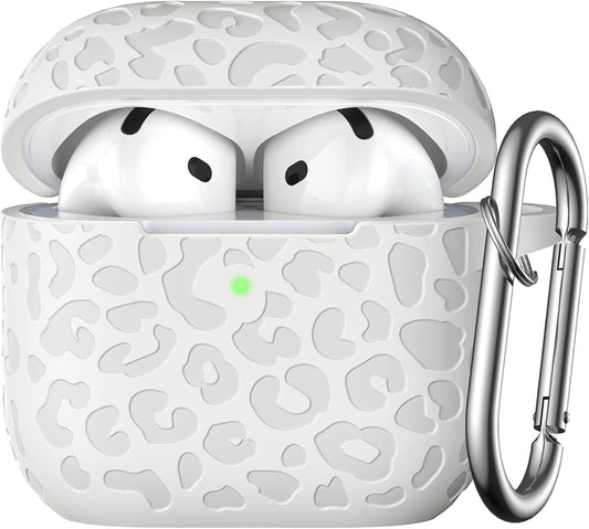 Comvin For Apple AirPods 4 Case Cover 2024 for Women Men, Leopard, Silicone, Gray-White
