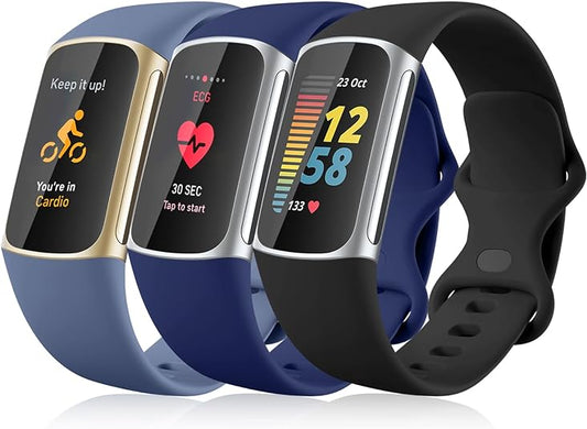 Comvin Soft Silicone Wristbands Compatible With Fitbit Charge 6 / 5 Bands for Women Men