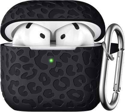 Comvin For AirPods 4 Case Cover 2024 for Women Men, Leopard, Silicone, Black