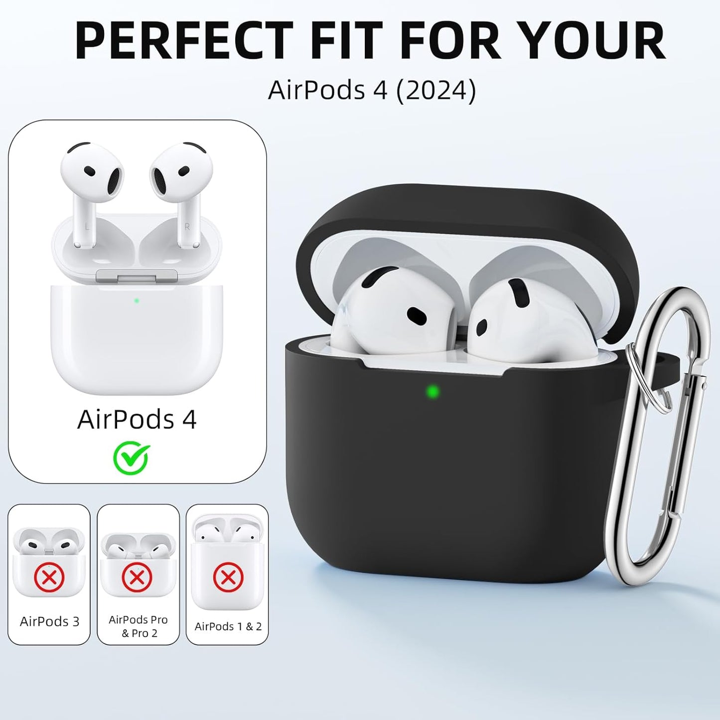 Comvin Soft Silicone Compatible With Airpods 4 Case Cover for Women Men, with Cleaner Kit Fits & Anti-Loss Strap, Black