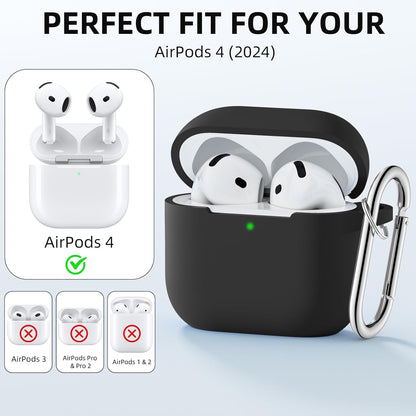 Comvin Soft Silicone Compatible With Airpods 4 Case Cover for Women Men, with Cleaner Kit Fits & Anti-Loss Strap, Black