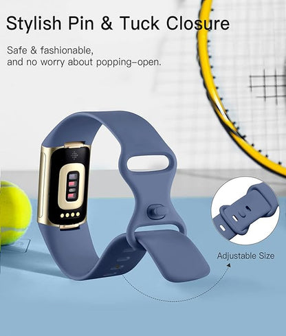 Comvin Soft Silicone Wristbands Compatible With Fitbit Charge 6 / 5 Bands for Women Men