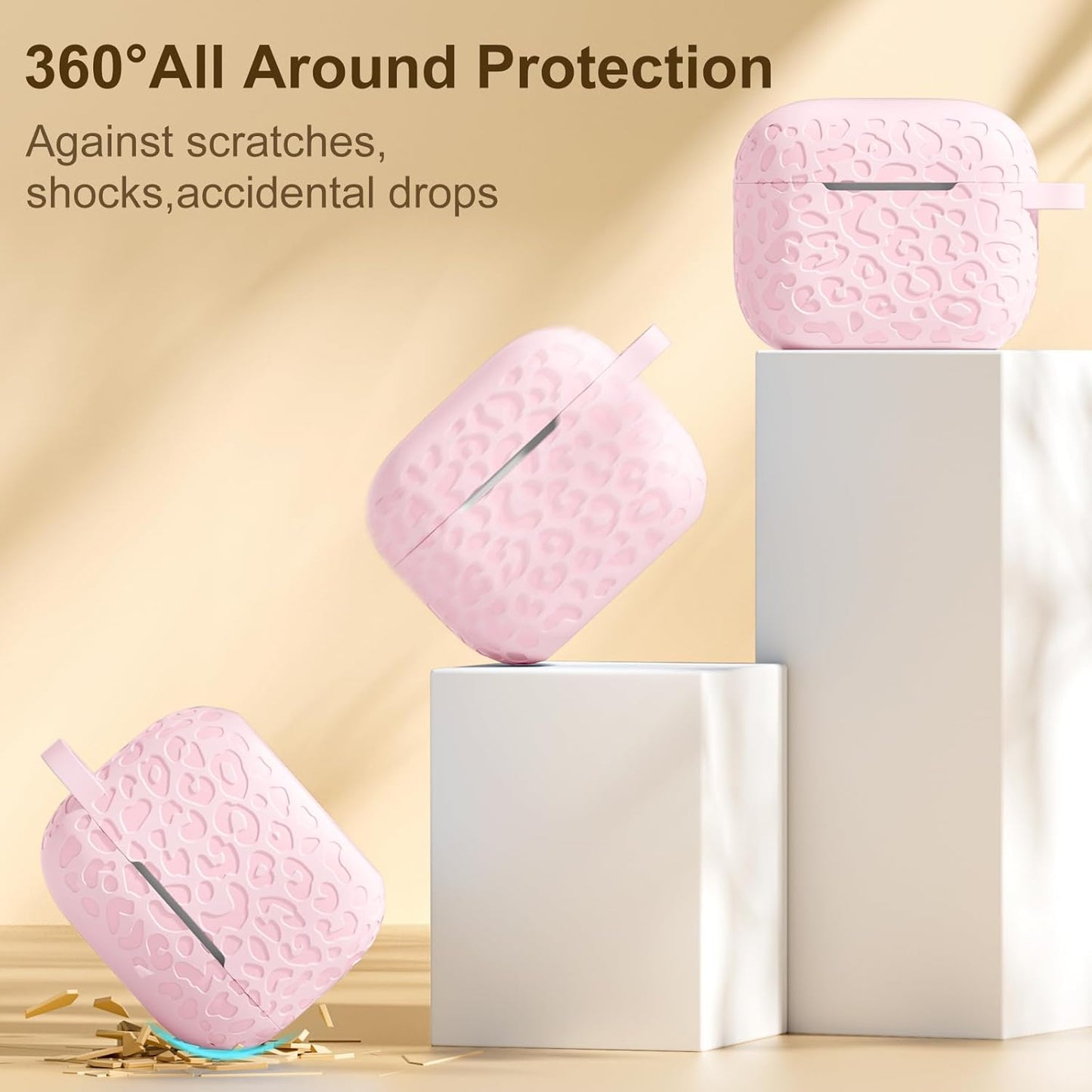 Comvin For AirPods 4 Case Cover 2024 for Women Men, Leopard, Silicone, Pink