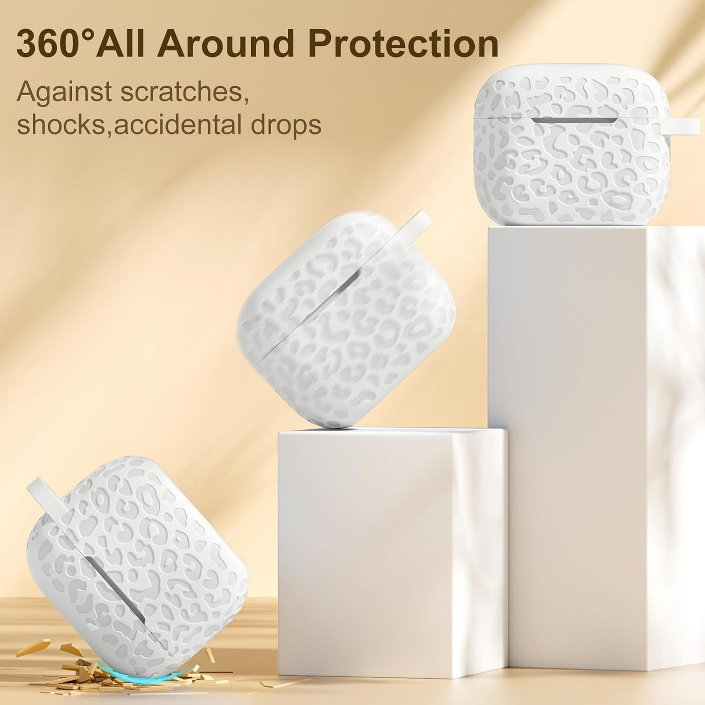 Comvin For Apple AirPods 4 Case Cover 2024 for Women Men, Leopard, Silicone, Gray-White