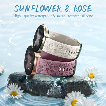 Comvin Compatible With Samsung Galaxy Watch 7 6 5 4 Bands 40mm 44mm/Watch 6 Classic 47mm 43mm/Watch 5 Pro Bands 45mm for Women Lady Girl, Silicone Dressy Fancy Floral Wristbands