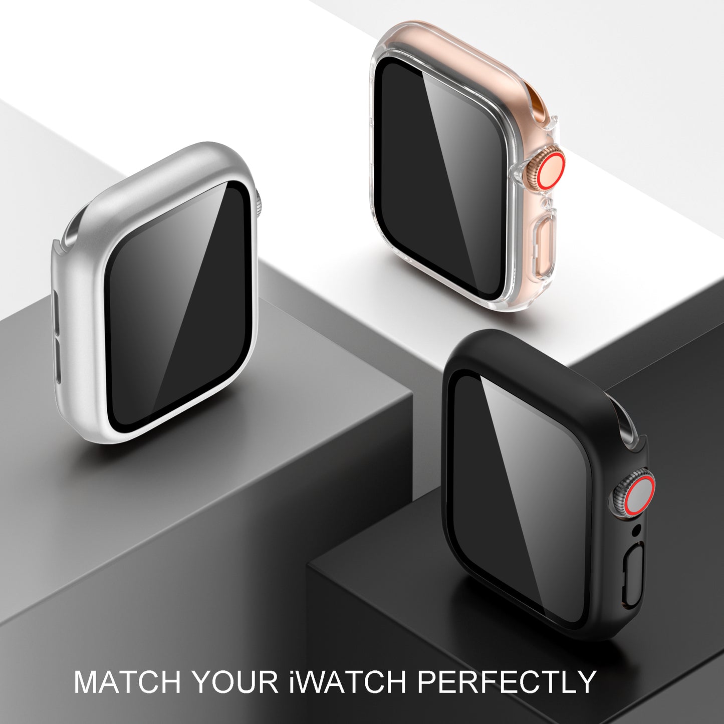 3 Pack Compatible with Apple Watch Screen Protector 40mm 44mm Series 6 5 4, Full Protective Waterproof PC Bumper Cover Accessories for Women Men