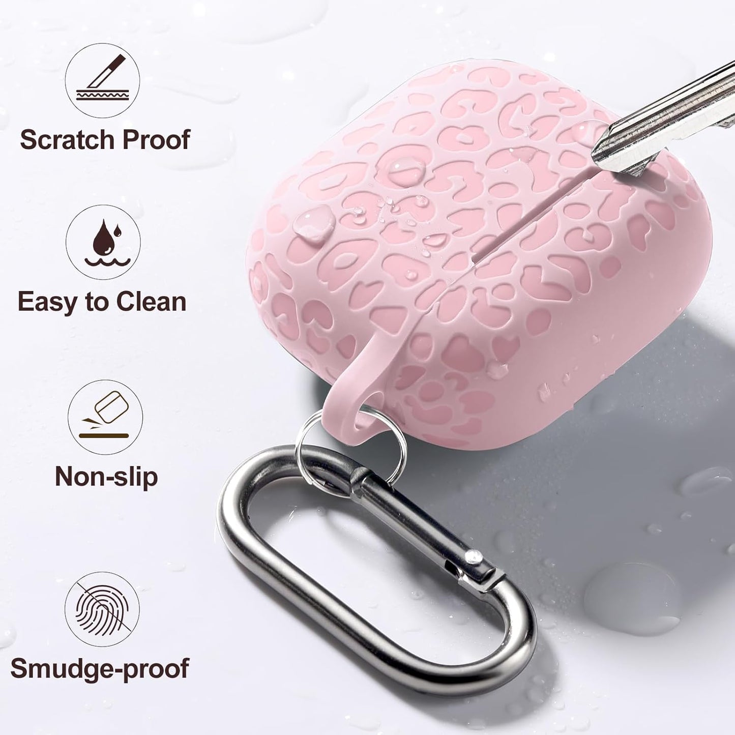 Comvin For AirPods 4 Case Cover 2024 for Women Men, Leopard, Silicone, Pink