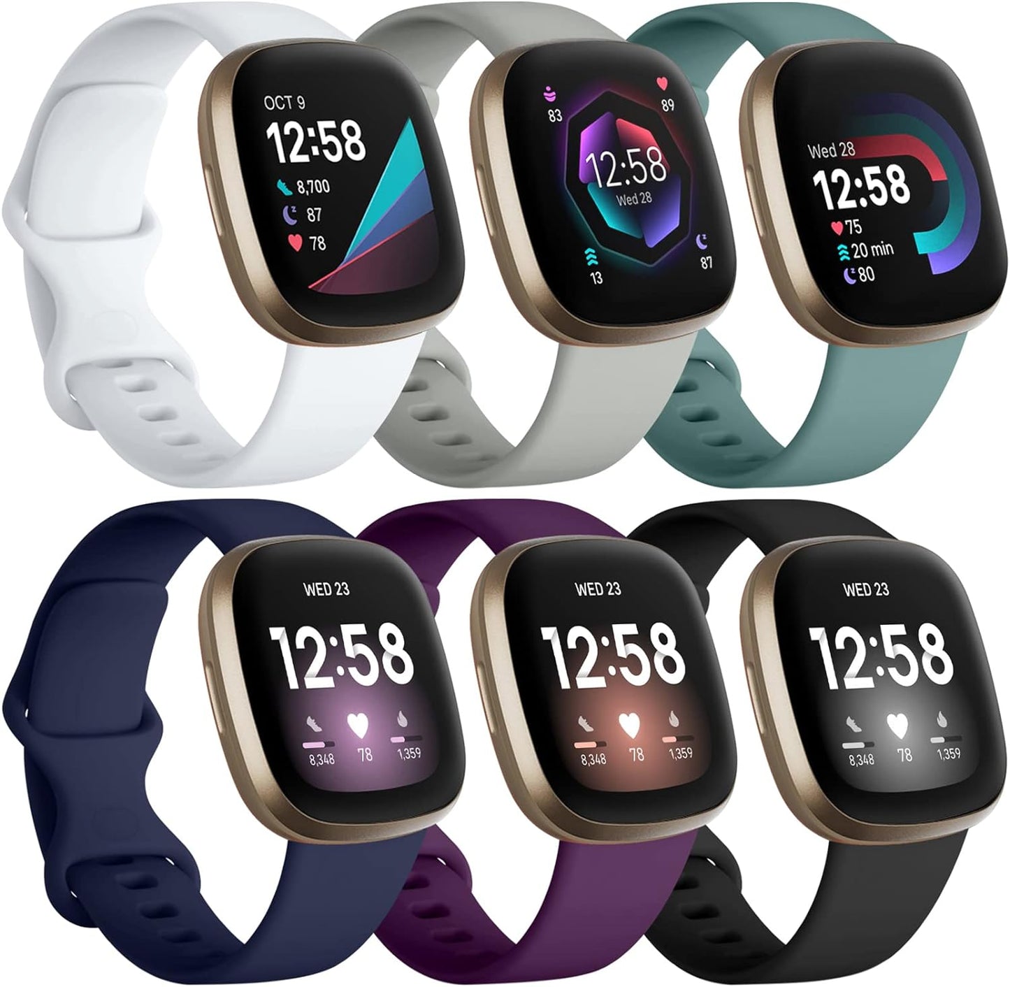 Comvin Compatible With Fitbit Versa 3/Versa 4/Sense 2/Sense Bands for Women Men, Soft Sport Silicone Wristbands