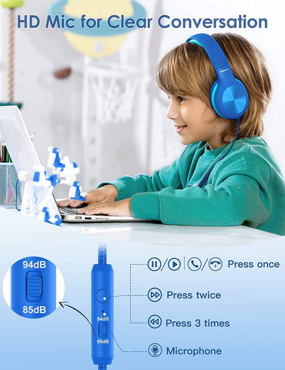 Comvin Kids Headphones for School, Foldable Wired Headphones for Kids Toddlers Boys Girls with Sharing Function & Safe Volume Limited