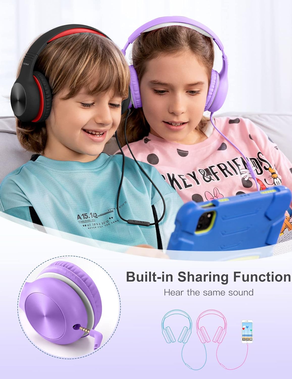 Comvin Kids Headphones for School, Foldable Wired Headphones for Kids Toddlers Boys Girls with Sharing Function & Safe Volume Limited
