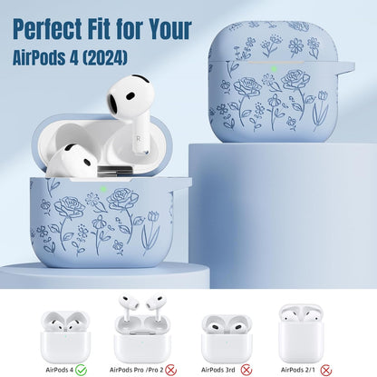 Comvin For Airpods 4 Case Cover for Women with Cleaner Kit, Cute Silicone Engraved Rose Floral Case