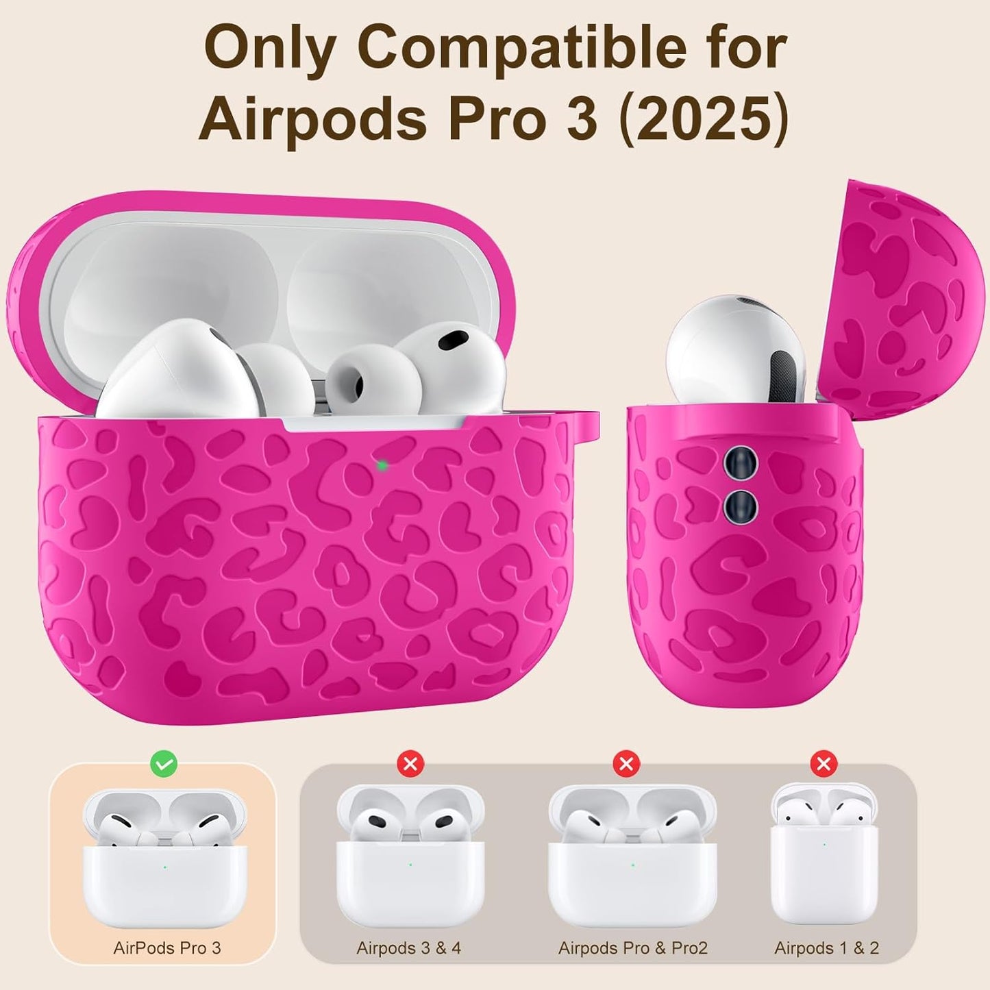 Comvin Compatible with AirPods Pro 3 Case Cover(2025), Soft Leopard Engraved Silicone Case for Apple Airpods Pro 3rd Generation (2025)