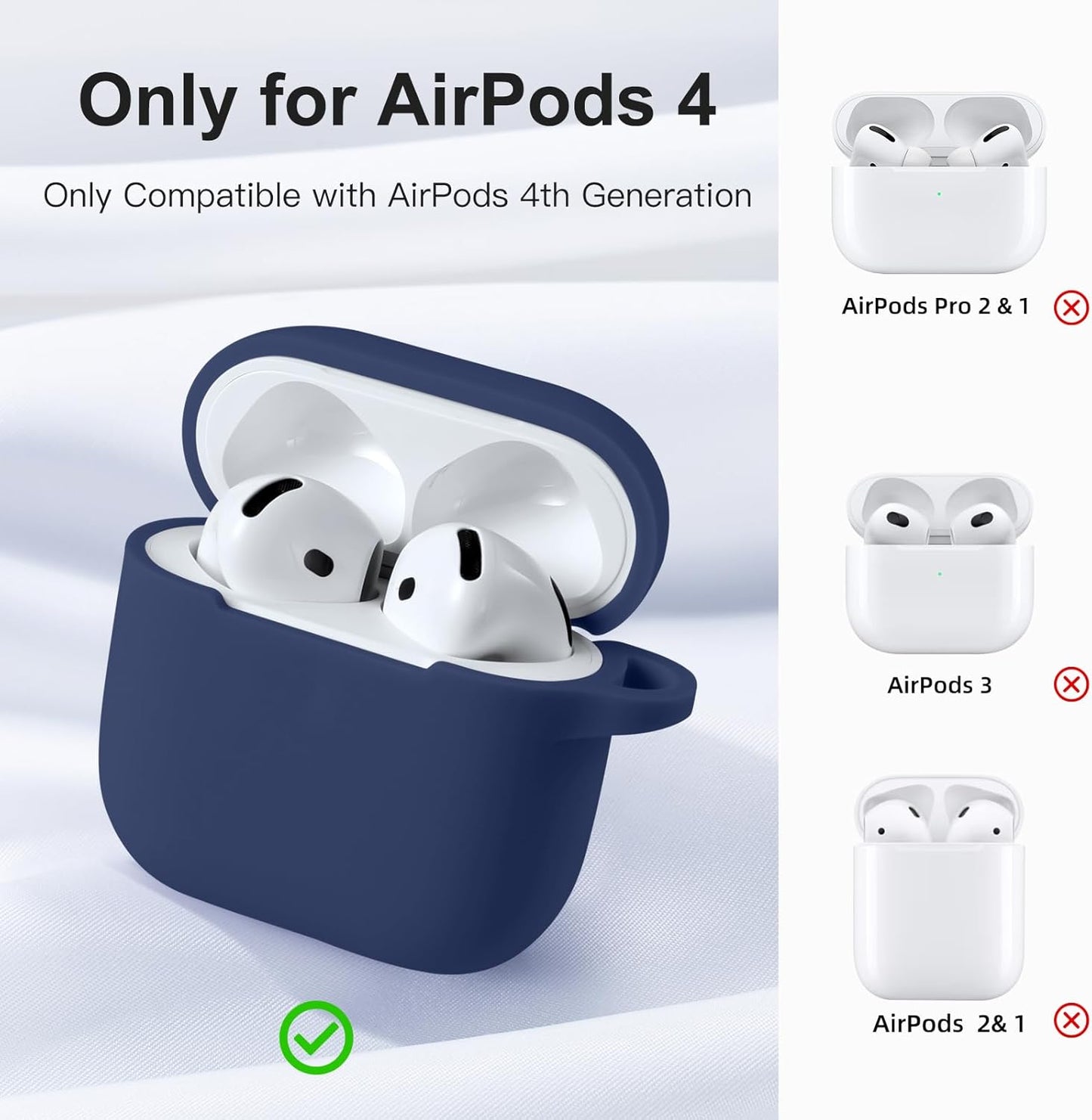 Comvin Compatible With Apple Airpods 4 Case Cover for Women Men, Silicone, Navy Blue