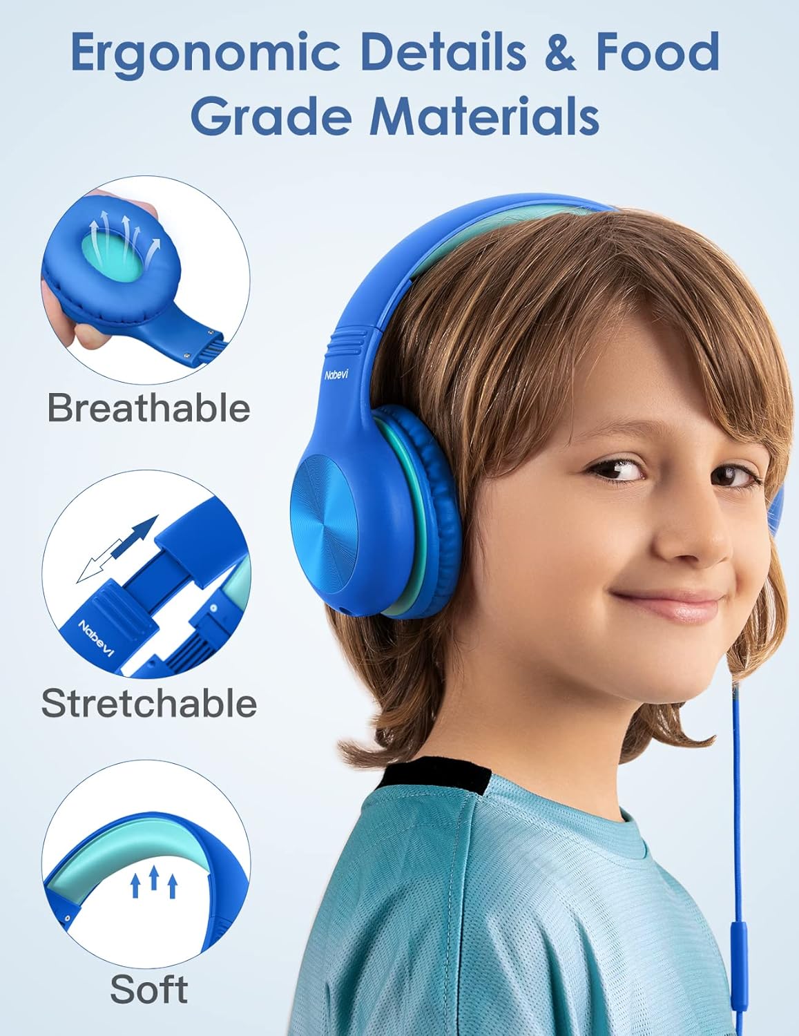 Comvin Kids Headphones for School, Foldable Wired Headphones for Kids Toddlers Boys Girls with Sharing Function & Safe Volume Limited