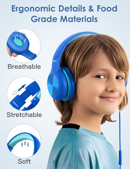 Comvin Kids Headphones for School, Foldable Wired Headphones for Kids Toddlers Boys Girls with Sharing Function & Safe Volume Limited