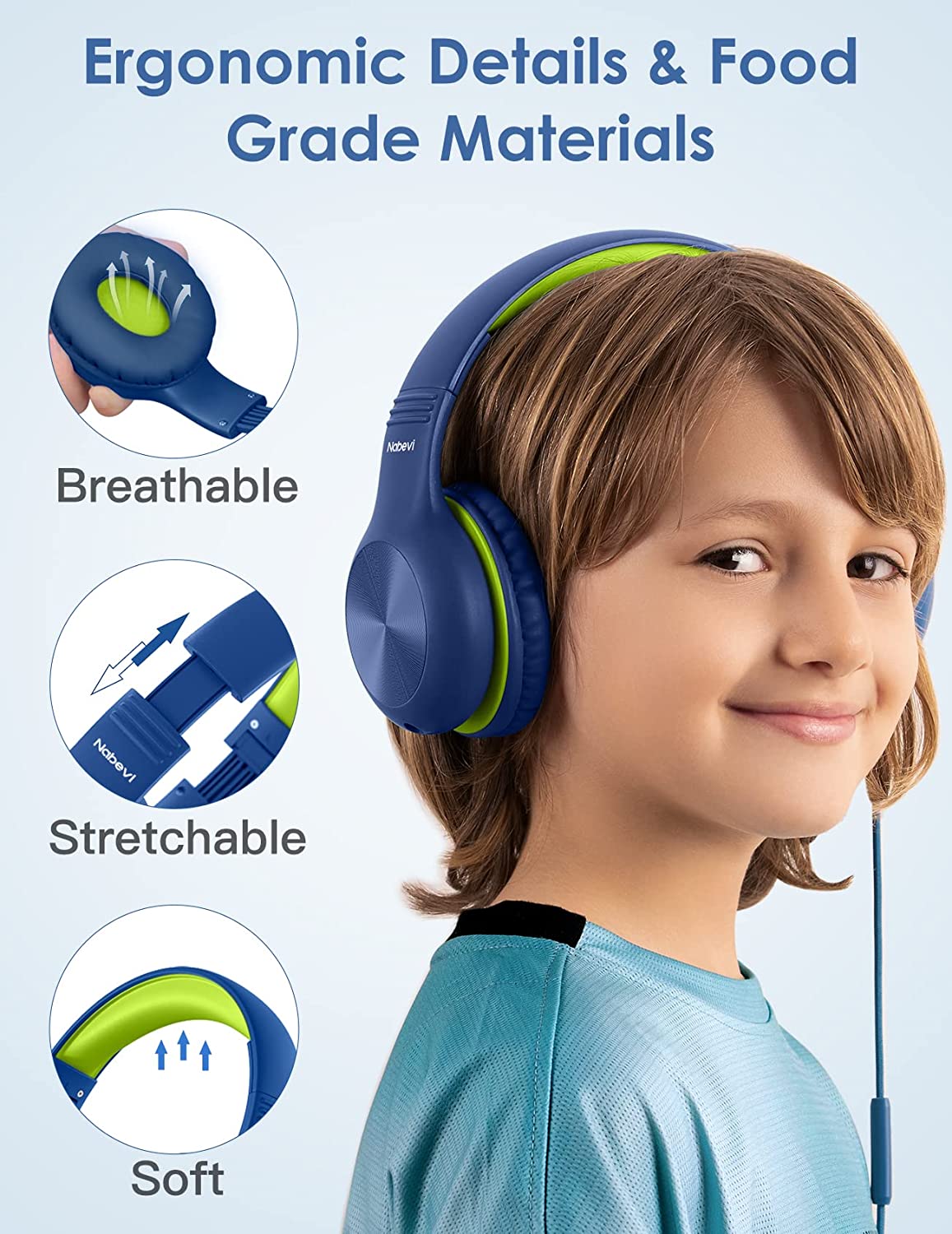 Comvin Wired Kids Headphones for School, Foldable Over-Ear Headphones for Kids Toddlers Boys Girls with Sharing Function & Safe Volume Limited