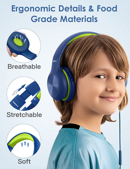 Comvin Wired Kids Headphones for School, Foldable Over-Ear Headphones for Kids Toddlers Boys Girls with Sharing Function & Safe Volume Limited