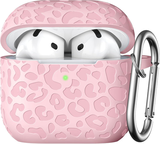 Comvin For AirPods 4 Case Cover 2024 for Women Men, Leopard, Silicone, Pink