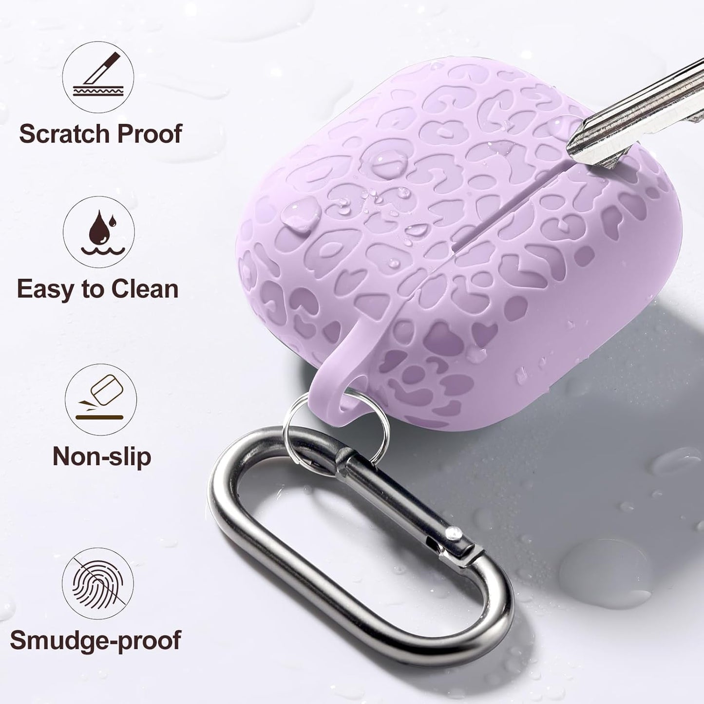 Comvin For Apple AirPods 4 Case Cover 2024 for Women Men, Leopard, Silicone, Lavender