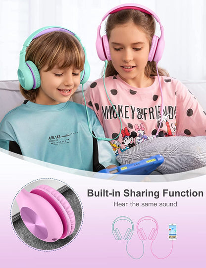 Comvin Wired Kids Headphones for School, Foldable Over-Ear Headphones for Kids Toddlers Boys Girls with Sharing Function & Safe Volume Limited