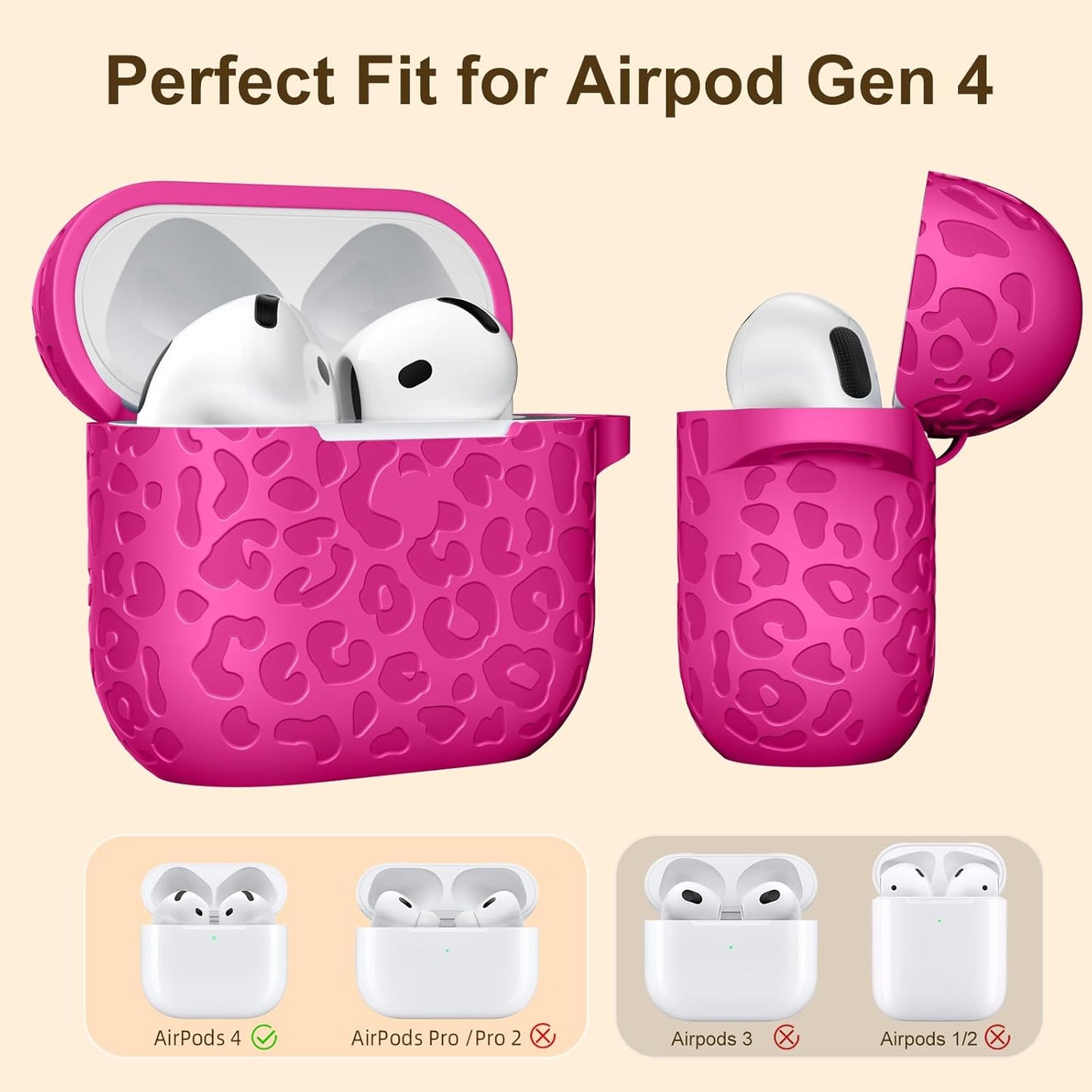 Comvin for Apple AirPods 4 Generation Case Cover for Women Men, with Cleaner Kit, Silicone Engraved Leopard Case