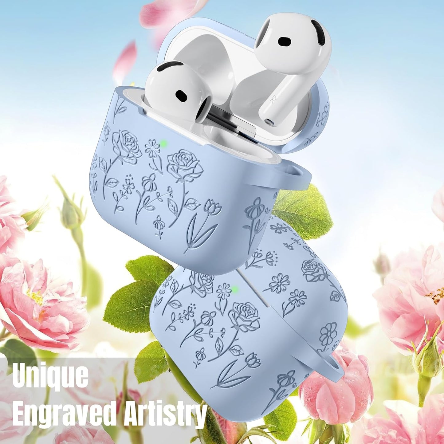 Comvin For Airpods 4 Case Cover for Women with Cleaner Kit, Cute Silicone Engraved Rose Floral Case