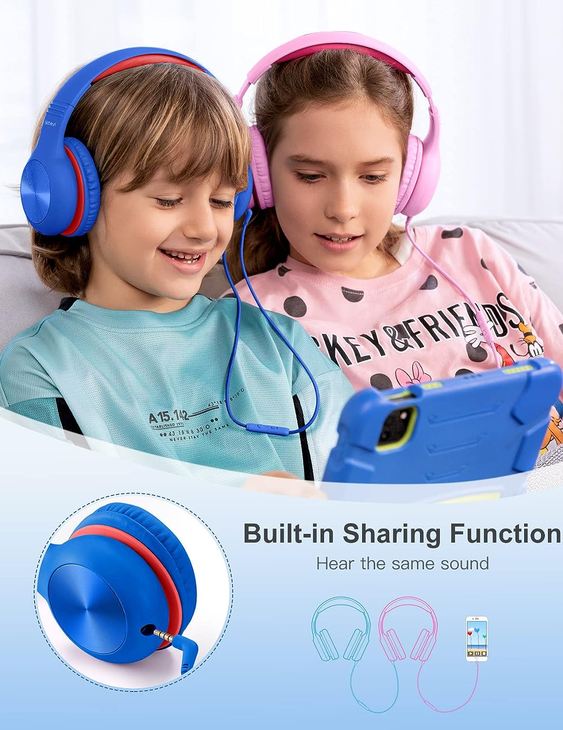 Comvin Kids Headphones for School, Foldable Wired Headphones for Kids Toddlers Boys Girls with Sharing Function & Safe Volume Limited