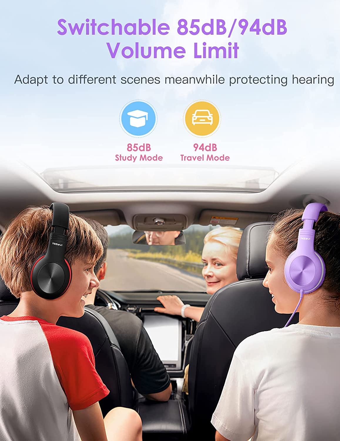 Comvin Kids Headphones for School, Foldable Wired Headphones for Kids Toddlers Boys Girls with Sharing Function & Safe Volume Limited