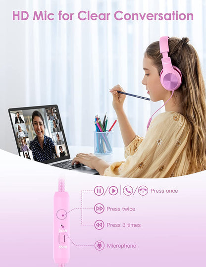 Comvin Wired Kids Headphones for School, Foldable Over-Ear Headphones for Kids Toddlers Boys Girls with Sharing Function & Safe Volume Limited