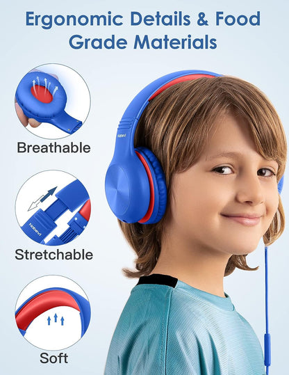 Comvin Kids Headphones for School, Foldable Wired Headphones for Kids Toddlers Boys Girls with Sharing Function & Safe Volume Limited