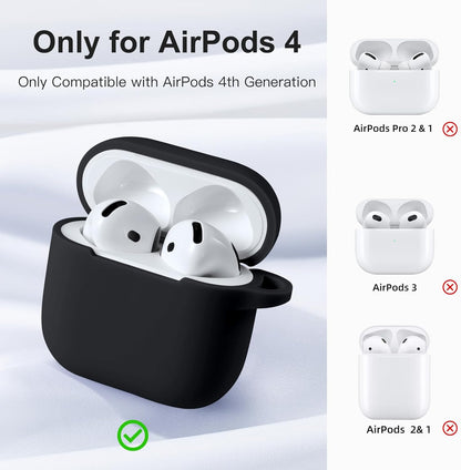 Comvin Compatible With Airpods 4 Case for Women Men, Soft Silicone Case Fits For Airpods 4th Generation 2024, Black