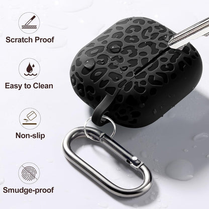Comvin For AirPods 4 Case Cover 2024 for Women Men, Leopard, Silicone, Black