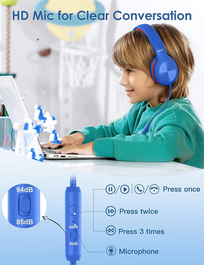 Comvin Kids Headphones for School, Foldable Wired Headphones for Kids Toddlers Boys Girls with Sharing Function & Safe Volume Limited