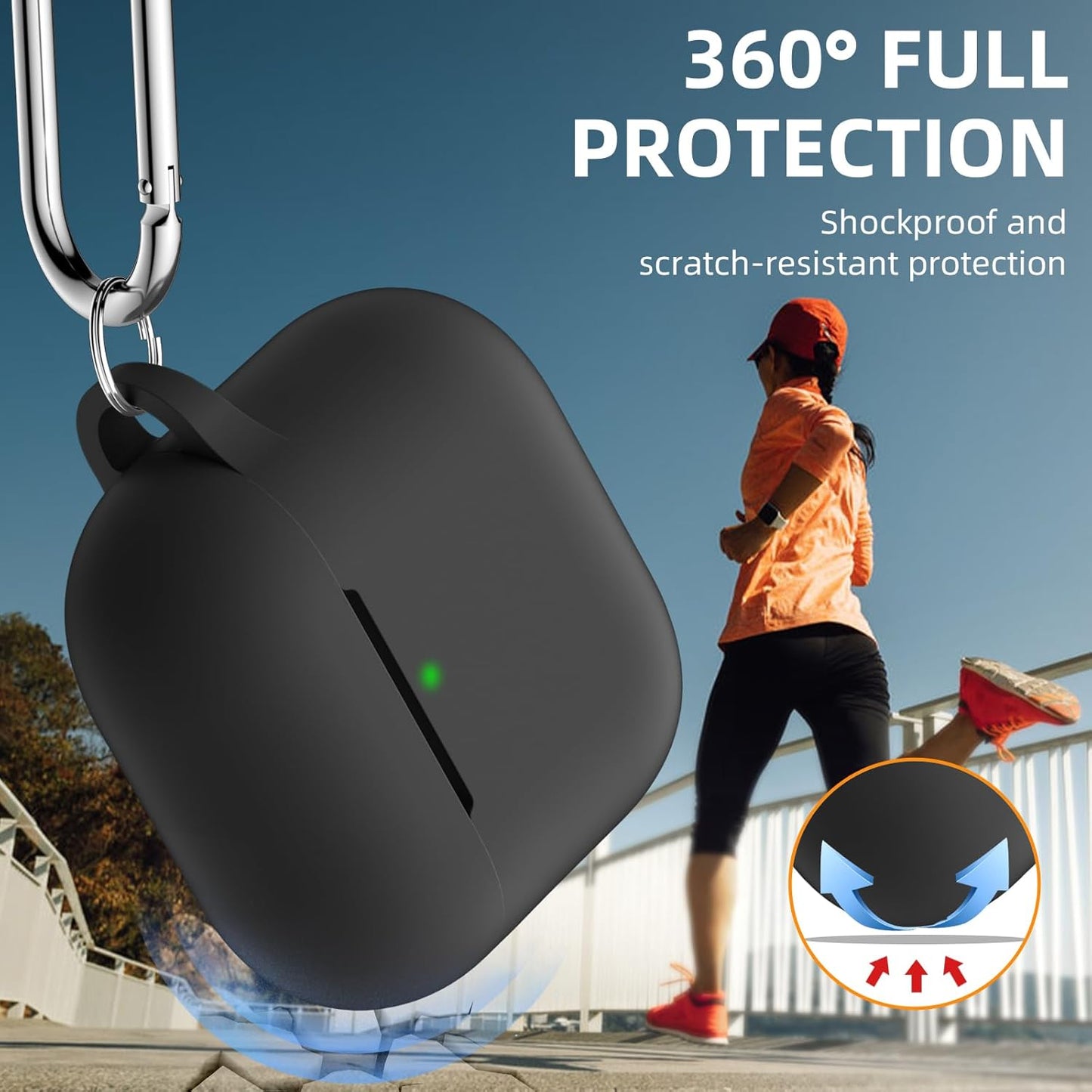 Comvin Soft Silicone Compatible With Airpods 4 Case Cover for Women Men, with Cleaner Kit Fits & Anti-Loss Strap, Black