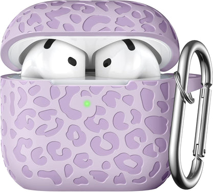 Comvin For Apple AirPods 4 Case Cover 2024 for Women Men, Leopard, Silicone, Lavender