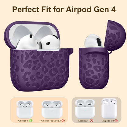 Comvin For AirPods 4 Case Cover 2024 for Women Men, Leopard, Silicone,Purple
