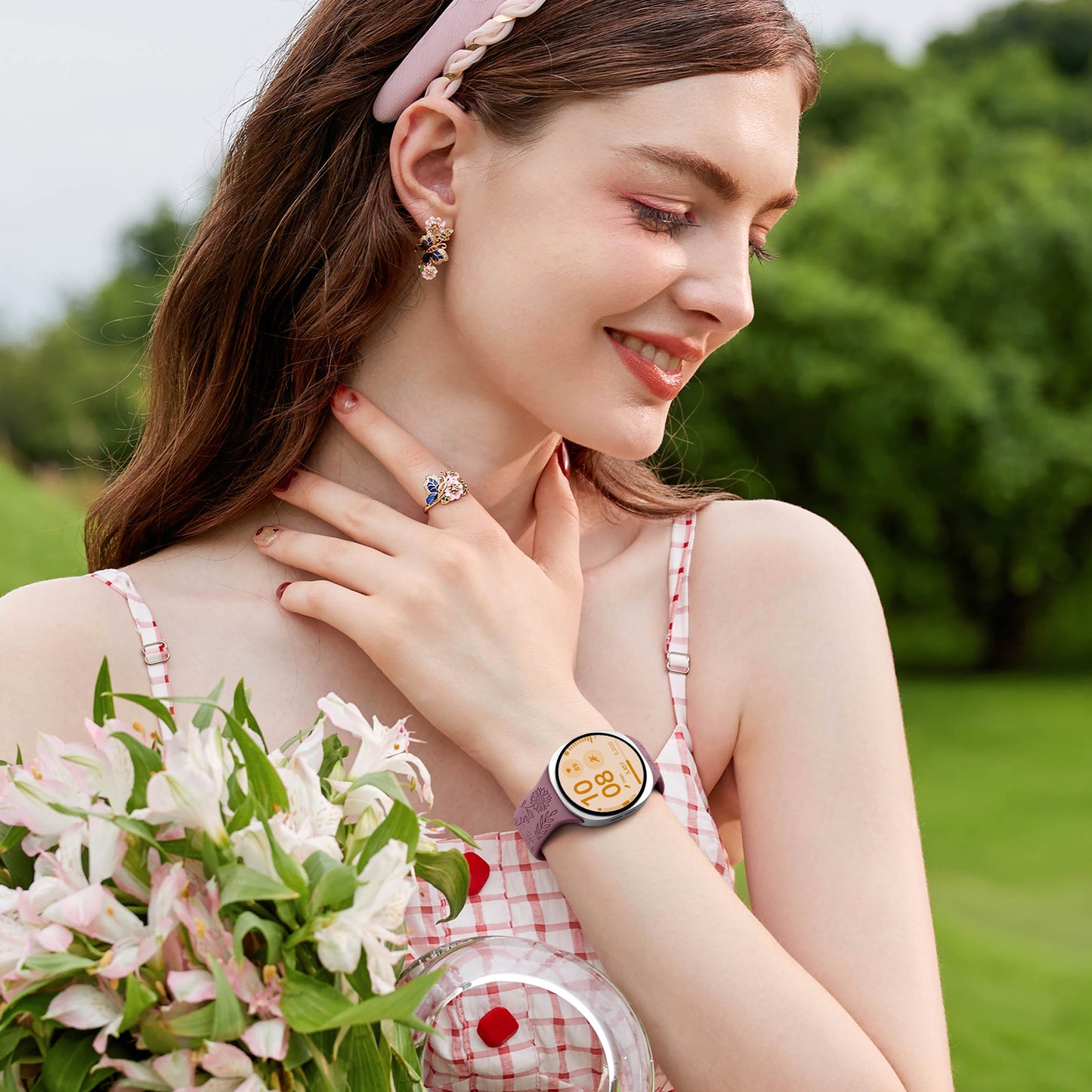 Comvin Floral Engraved Bands Compatible with Samsung Galaxy Watch 8 Band 40mm 44mm/Galaxy Watch 8 Classic Band 46mm for Women Men