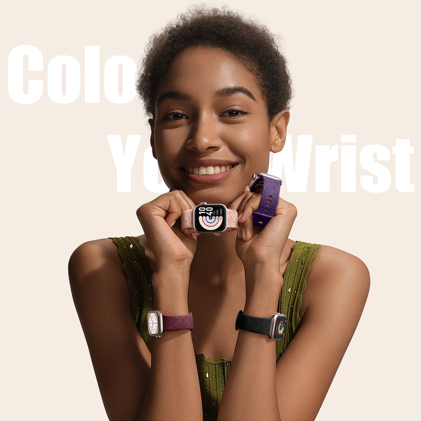 Comvin Floral Engraved Compatible With Apple Watch Bands 40mm 41mm 38mm 42mm 45mm 44mm 49mm for Women Lady Girls, 4 Pack Cute Fancy Bands Fits For iWatch Ultra Series 11 10 9 8 7 6 5 4 3 SE
