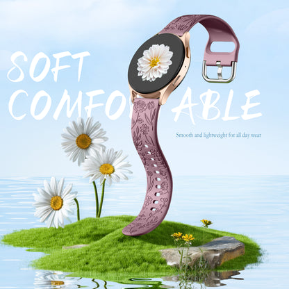 Comvin Compatible With Samsung Galaxy Watch 7 6 5 4 Bands 40mm 44mm/Watch 6 Classic 47mm 43mm/Watch 5 Pro Bands 45mm for Women Lady Girl, Silicone Dressy Fancy Floral Wristbands