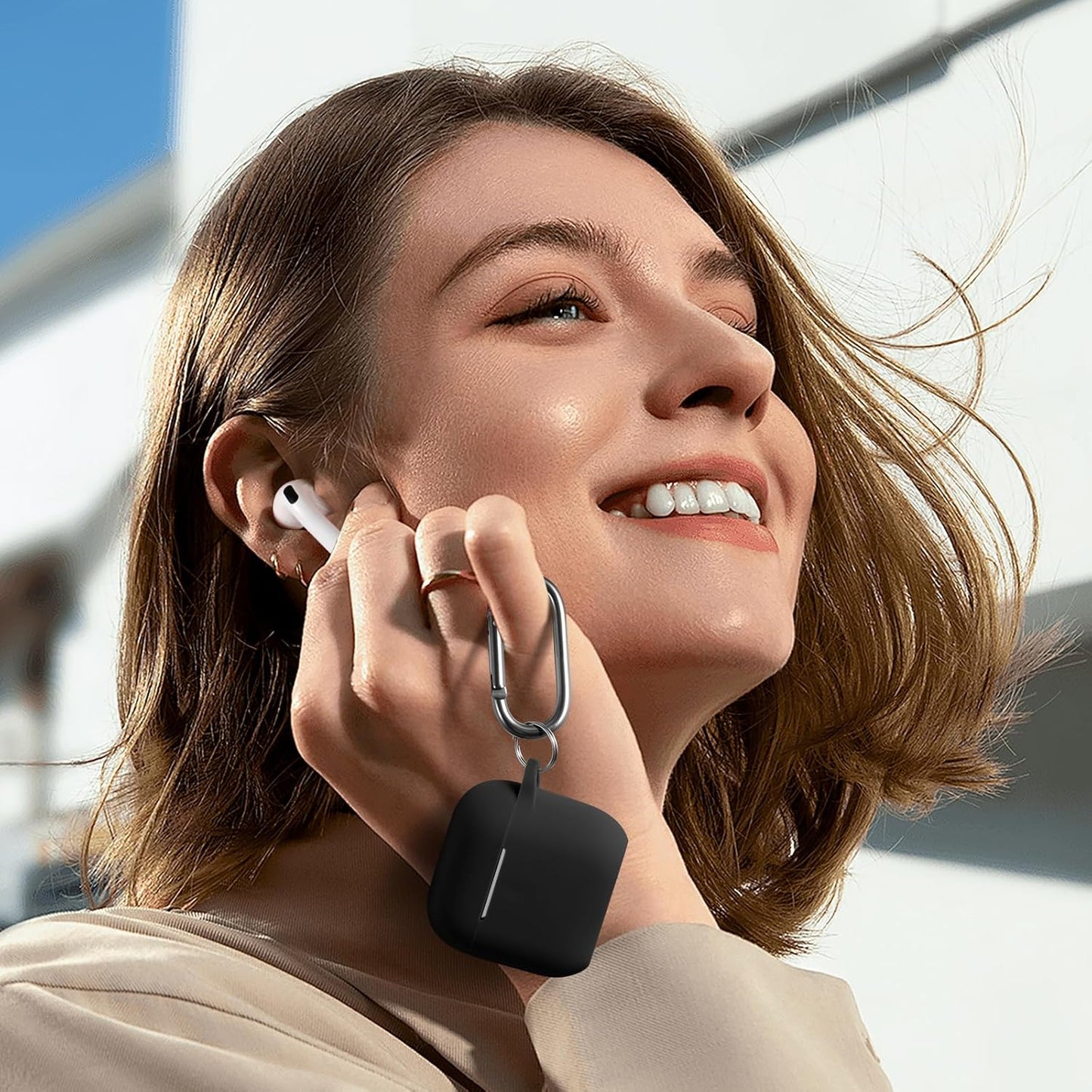 Comvin Soft Silicone Compatible With Airpods 4 Case Cover for Women Men, with Cleaner Kit Fits & Anti-Loss Strap, Black