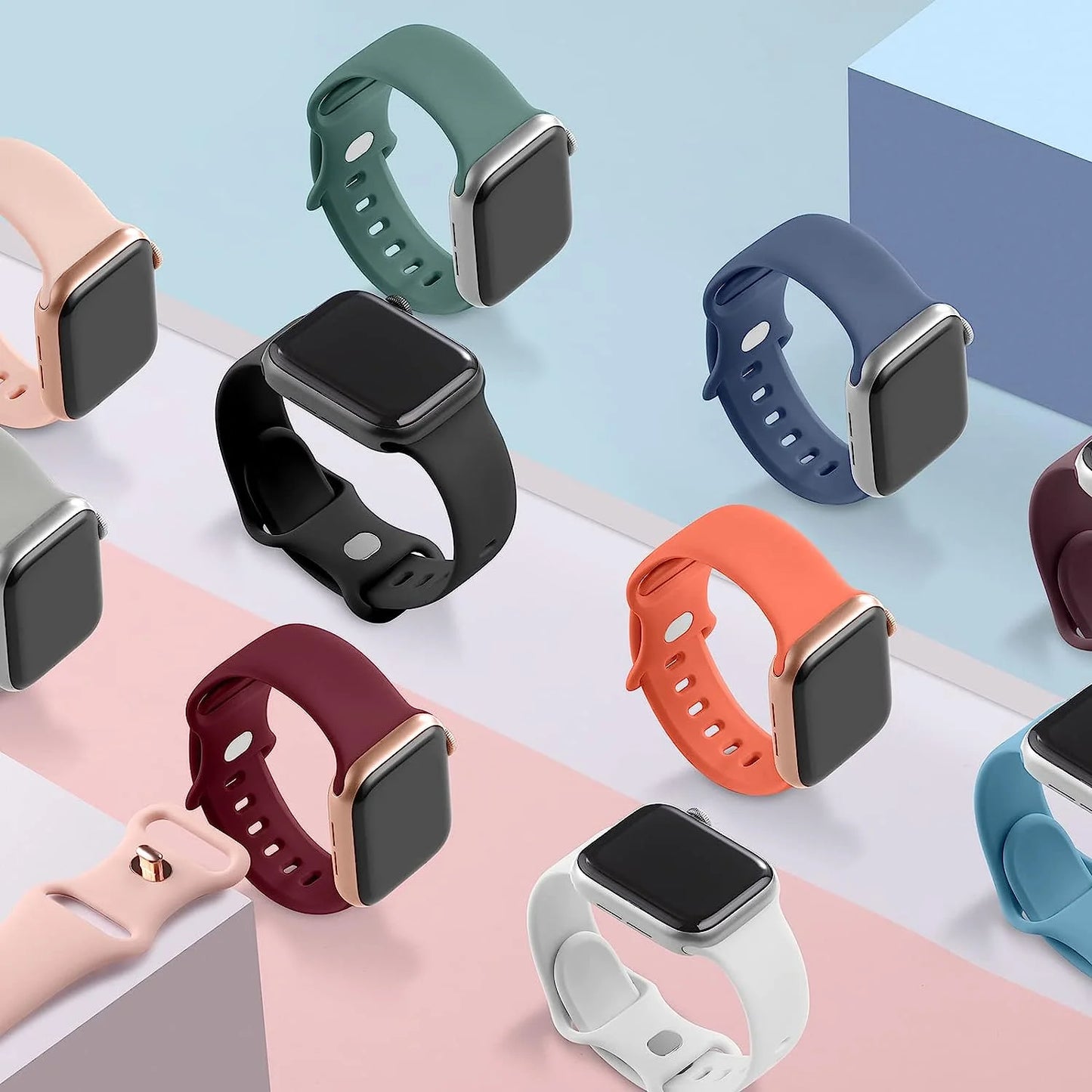 Comvin Silicone Compatible With Apple Watch Bands 38mm 40mm 41mm 42mm 44mm 45mm 49mm for Women Men, Sport Wristbands Fits For iWatch Ultra Series 11 10 9 8 7 6 5 4 3 SE, 15 Pack